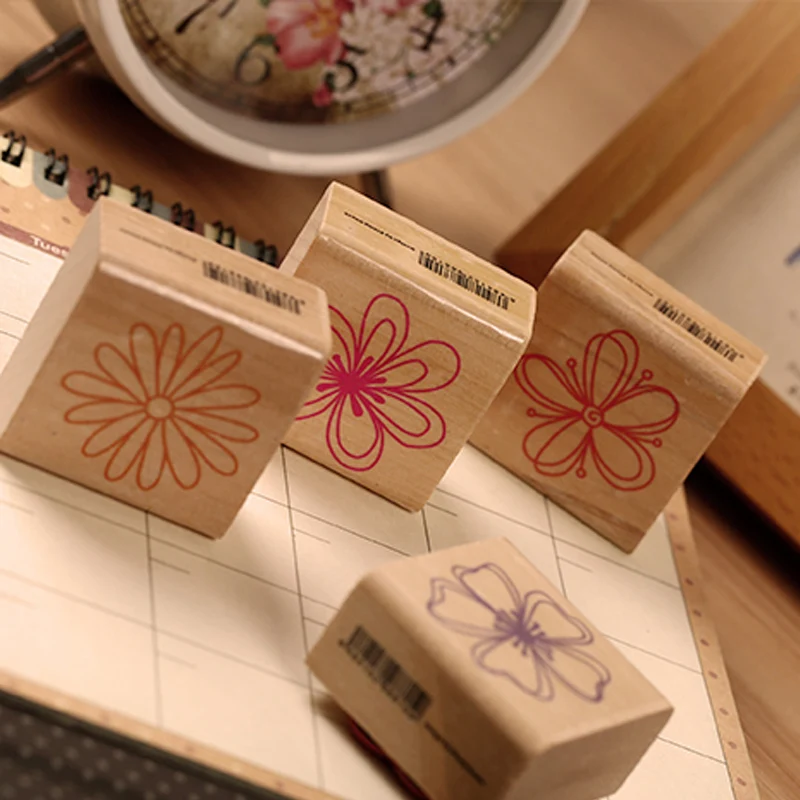 

4 pcs/lot sweet flower stamp diy wooden rubber stamps for scrapbooking korean stationery scrapbooking stamps set