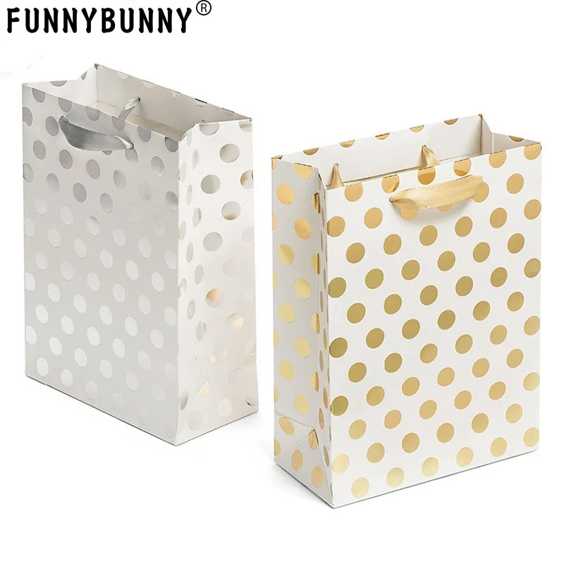 

FUNNYBUNNY Gift Bags Set with Ribbon Handles Gold and Silver gift Bags Perfect for Weddings, Birthday and Holiday Presents
