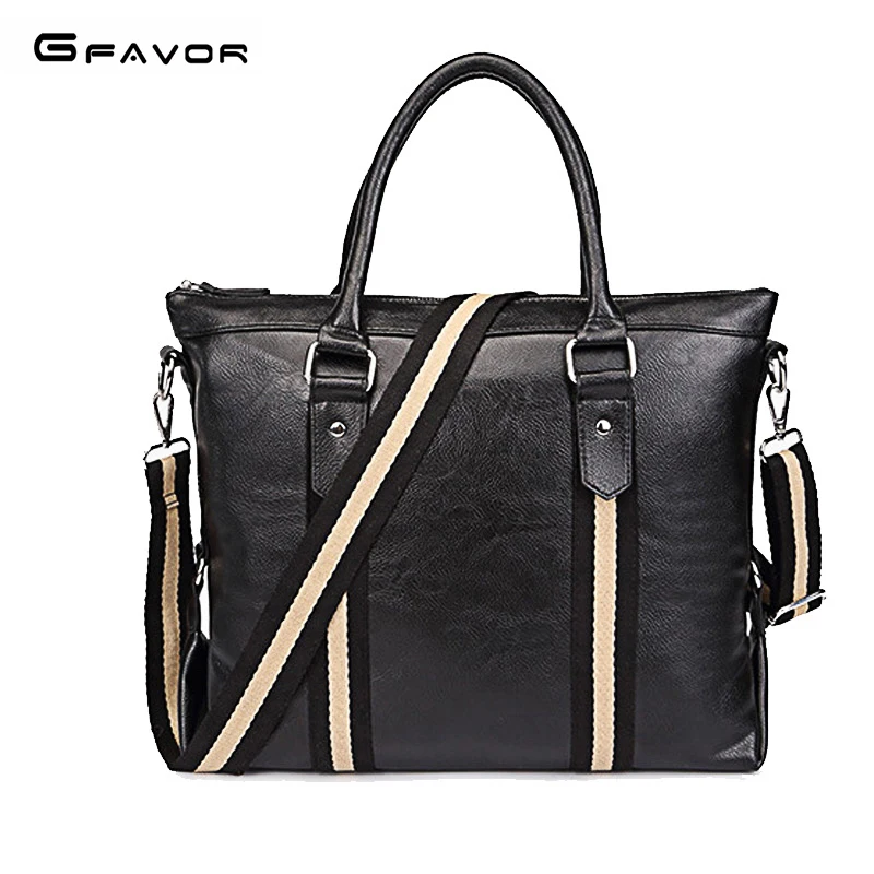 G FAVOR Men Briefcase 2018 New Fashion Striped Leather Bag Men Shoulder