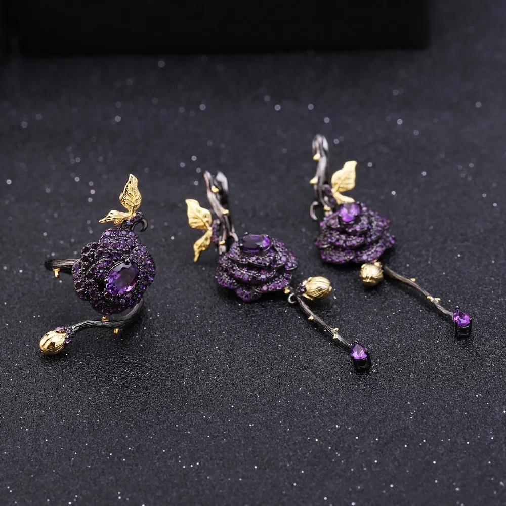 GEM'S BALLET 1.36Ct натуральный аметист розы серьги 925 пробы серебро ручной работы дизайн Висячие серьги для женщин Bijoux