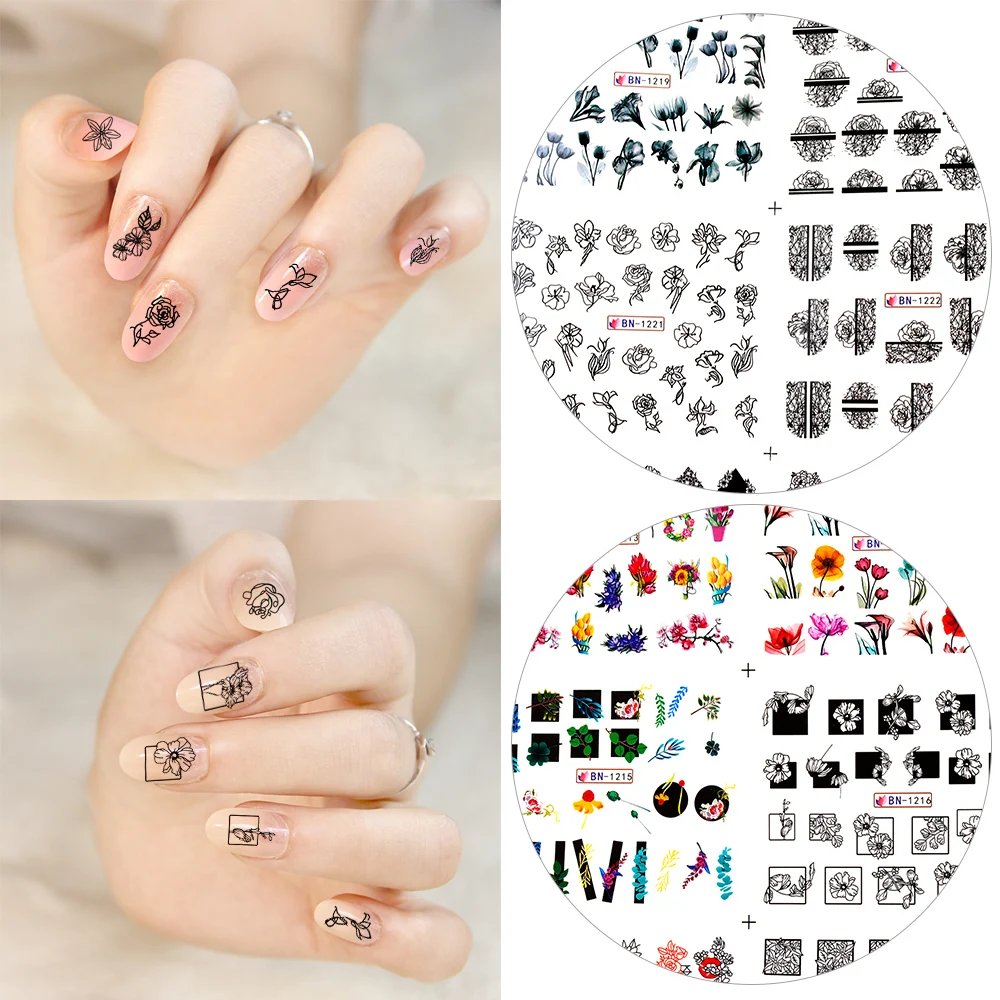 

12 Type Flower Leaf Design Slider Nail Sticker Colorful Geometry Water Transfer Decal on Nails Art Manicure Decoration Tools
