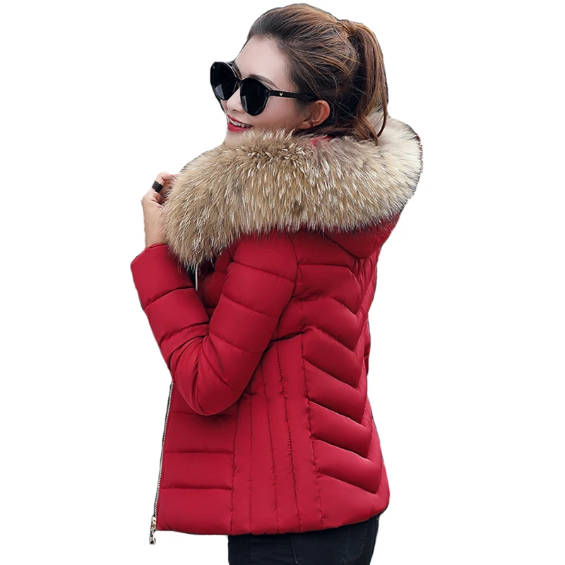 

New arrival fashion short coat women winter warm jacket with fur hooded chic design outwear ladies padded chaqueta mujer