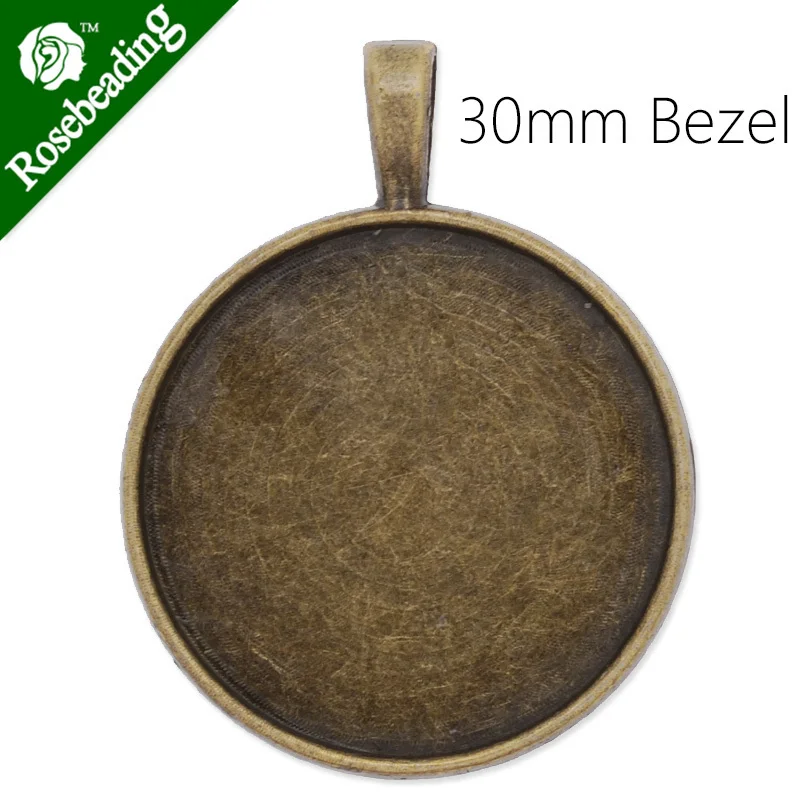 Antique Bronze metal pendant tray with 30mm round bezel,20pcs/lot C3964