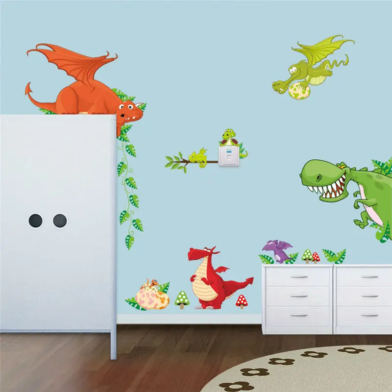 Dinosaurio decoraciones caseras del arte de la pared animal pegatinas niños sala de dibujos animados pegatinas adesivo parede adhesivos de pared infantiles zooyoocd002