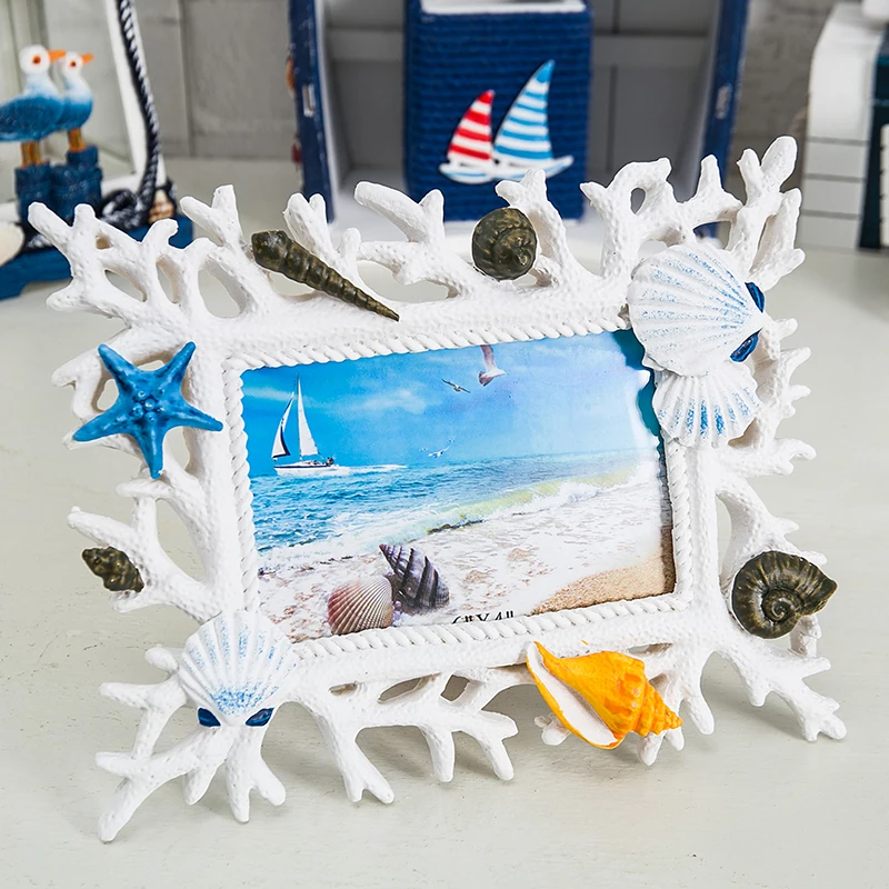 

Unique Mediterranean style resin decorative photo frame Marine coral shell element photo frame