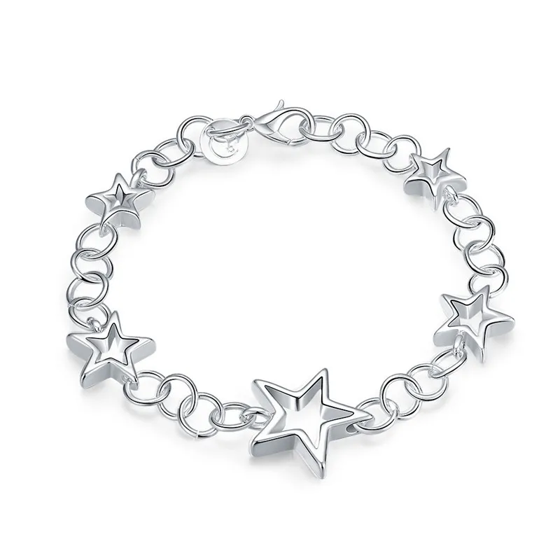 Wholesale Charm Bracelets Fashion Jewelry Silver Plated Hollow Stars