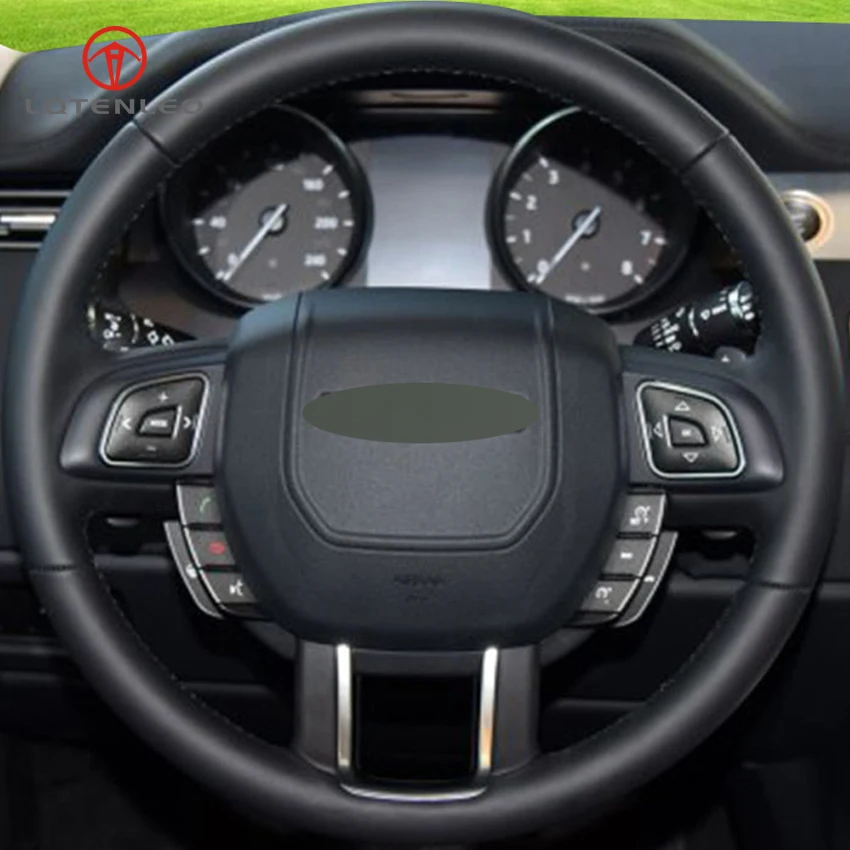 LQTENLEO Black Genuine Leather DIY Hand stitched Car Steering Wheel