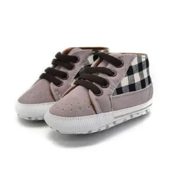 

Hot sale Infant Toddler First Walker Baby Boy Shoes Laces Casual Sneaker PU Plaid Soft Sole Crib Shoes