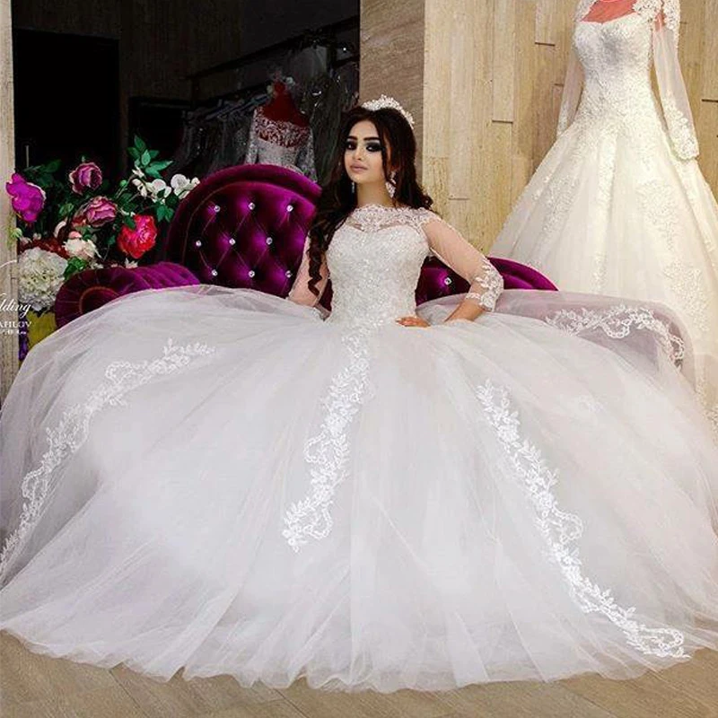 3/4 одежда с длинным рукавом Vestido De Noiva мусульманское свадебное платье бальное из