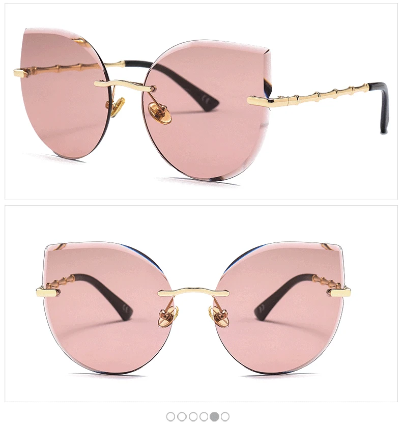 Королевские роскошные женские солнцезащитные очки кошачий глаз, брендовые дизайнерские солнцезащитные очки без оправы, женские розовые коричневые очки с металлической оправой ss765