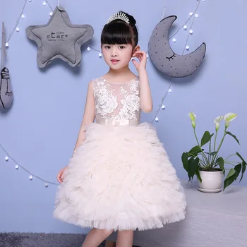 

2-12 Y Embroidery Flower Girl Dresses for Wedding Layered Princess Dress Sleeveless Kids Pageant Dress for Birthday Prom Party