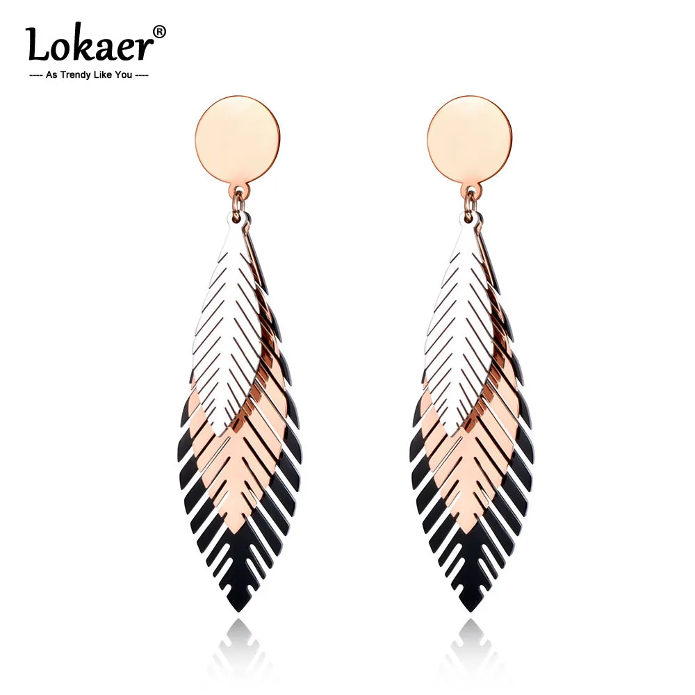 

Lokaer Elegant Stainless Steel Black/Rose Gold Leaves Stud Earrings Bohemia Style Creative Jewelry For Women Kolczyki E19100