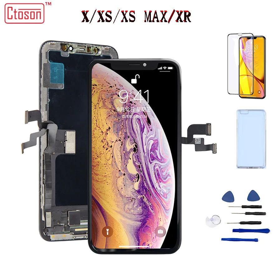 Baratos ZY pantalla OLED para Iphone XS X pantalla LCD pantalla OLED líquida para Iphone XS MAX XR piezas de montaje fácil de instalar