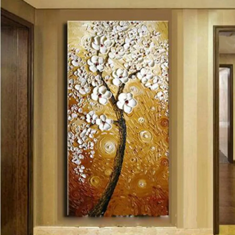 

Handpainted Abstract Flowers Oil Painting on Canvas Home Decor Wall Art Knife White Floral Pictures Large Paintings For Corridor