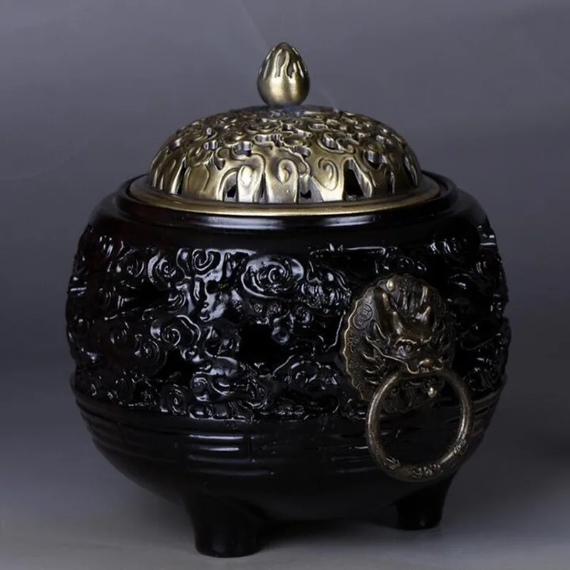 

Exquisite Cloud Double Dragon Design Wholesale Incense Coil Copper and Wood Pedestal Home Decorations