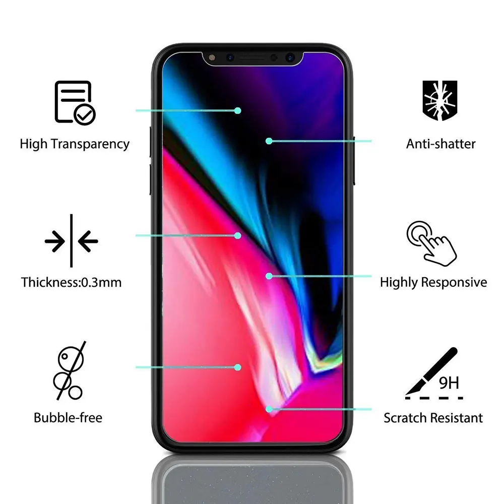 Ascromy For Apple iPhone XS Max Premium 9H Tempered Glass Screen Protector For iPhone X S XR 8 7 Plus 6 6S 8plus Protection Film (6)
