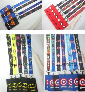 

10 pcs spiderman batman superman Soft glu Card Holders Neck Strap Card Bus ID holders Identity badge lanyard key chains N-60