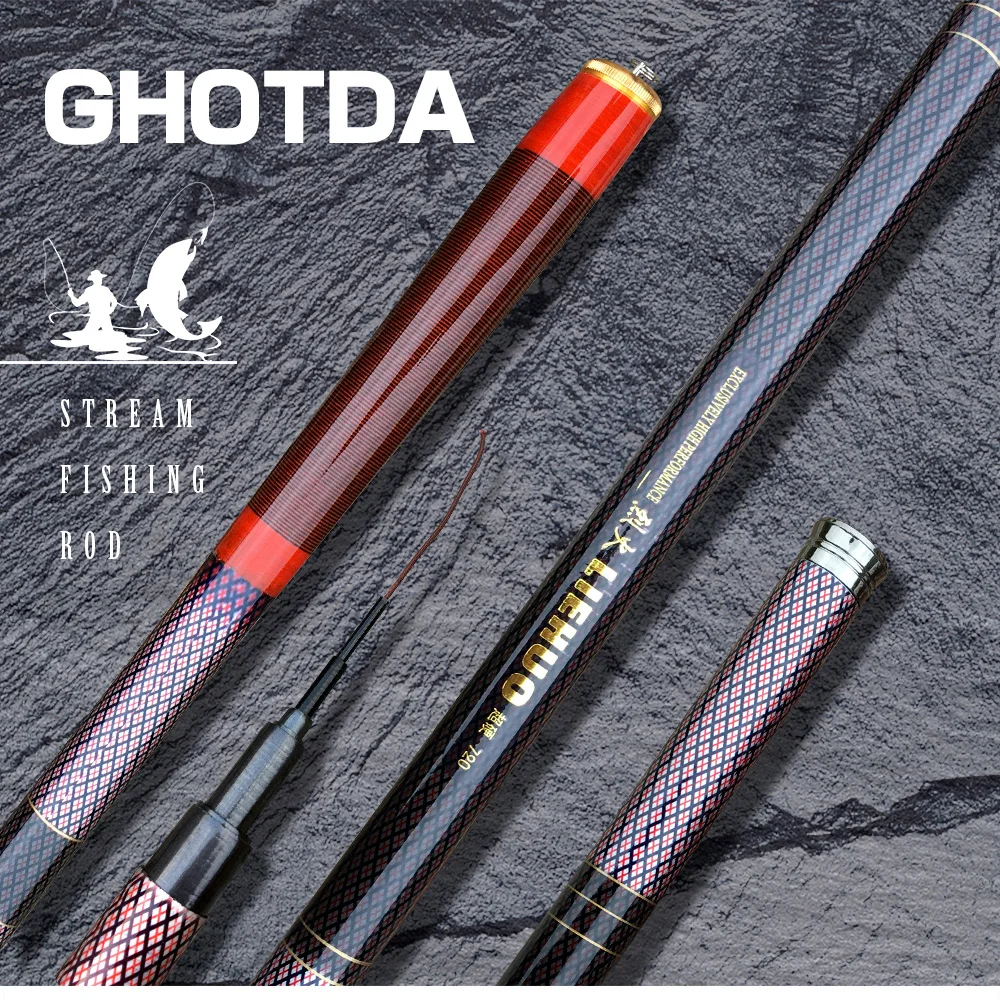 

NEW Ultralight Hard Stream Hand Pole Carbon Fiber Telescopic Fishing Rods Fish Tackle 3.6/4.5/5.4/6.3/7.2 Meters
