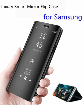 

luxury Smart Mirror Flip Case For Samsung A7 A8 A6 2018 black cover for samsung galaxy S10 S9 S8 S7 S6 J3 J4 J6 J7 J8 2018 Case