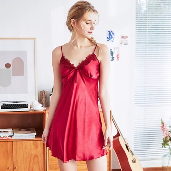 

NG0337 2019 Women Nightgowns Sleepshirts Ladies Sleeveless Spaghetti Strap Sexy Night Gown Dress Female Mini Summer Sleepwear