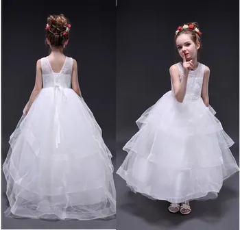 

New Coming Holy First Communion Gowns Tiered Tulle Kids Prom Dress Lace Up Back Any Size And Any Color Long Flower Gril Dress