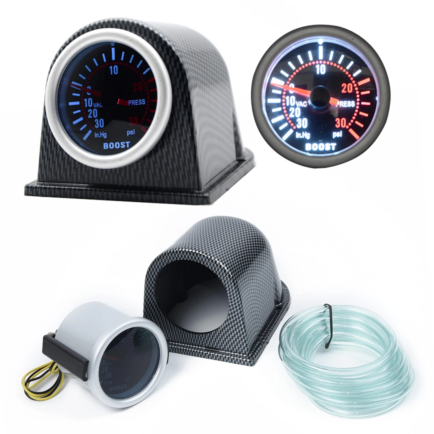 Medidor de Impulsionador Psi com Pod Turbo Alta Qualidade 52mm Carro Led Ponteiro 0-30 Medidor Impulsionador 2 '' 15 com pod, carro medidor turbo impulsionador