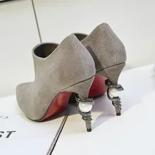 2017 New spring luxury designer sexy short ankle boots women party high Heels Snake pearl spike