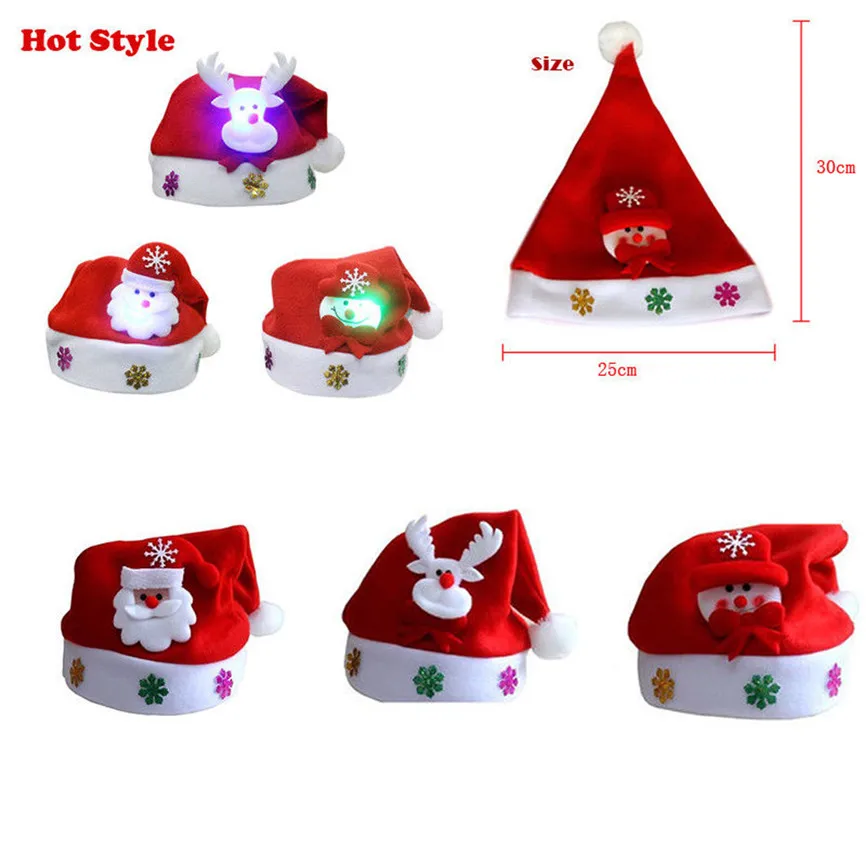 

Chrismas Hats Kids LED Christmas Hat Santa Claus Reindeer Snowman Xmas Gifts Cap For Home Enfeites De Natal Nov#1