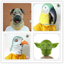 Halloween Party Cosplay Pug Dog Head Mask Cosplay Costume Party Latex Prop Animal Masks Pigeon Parrot Yoda Head Mask adults Toy
