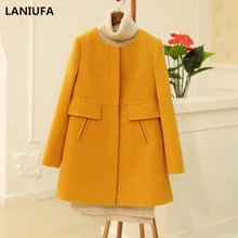 Новое осенне-зимнее женское Шерстяное Пальто с длинным рукавом и отложным воротником, шерстяная верхняя одежда, куртка, элегантные пальто свободного кроя для женщин Y709