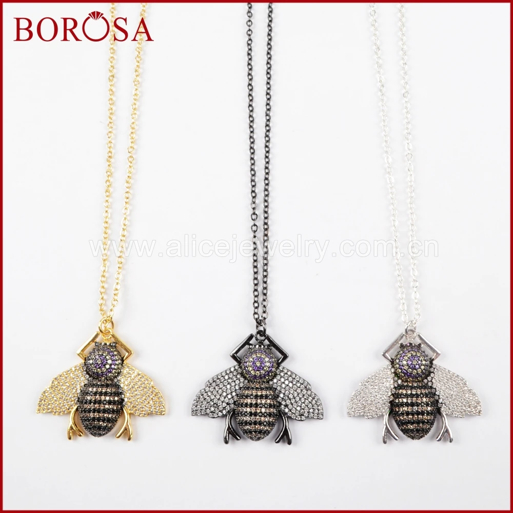 BOROSA ручной Micro Проложить Белый CZ пчела Подвески Цепочки и ожерелья, жуки кристалл животных Подвески Цепочки и ожерелья для Для женщин Jewelry WX839-N