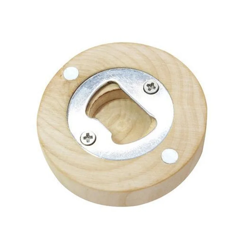 Wooden Round Shape Bottle Opener Coaster Fridge Decoration Beer