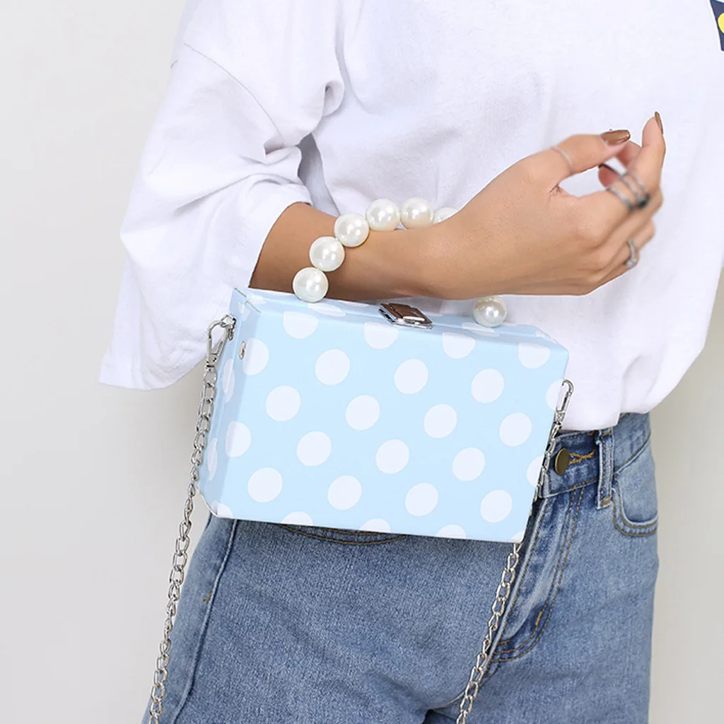 Female Pearl Wave Point Small Square Bag Female Crossbody Bags For Women High Quality Chain Shoulder Bag tasjes dames