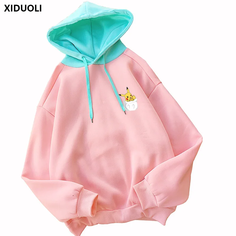 

XIDUOLI Hooded sweatshirt Pokemon cute soft cute Pikachu sweatshirts two yuan anime around plus velvet thick coat