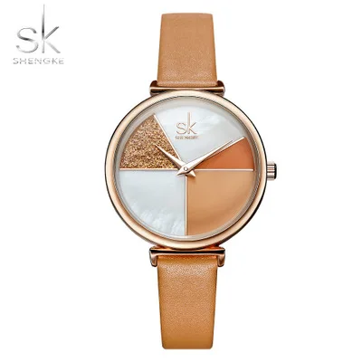 

Shengke 0109 Brand Women Elegant Shell Dial leather Waterproof Ladies Quartz Clock Watch With Gift Box Reloj Mujer Montre Femme