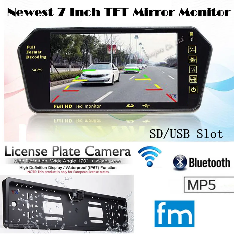 

Koorinwoo Parking Assist 7 Monitor FM MP4 MP5 Bluetooth Multimedia Function with Car European License plate Reversing camera