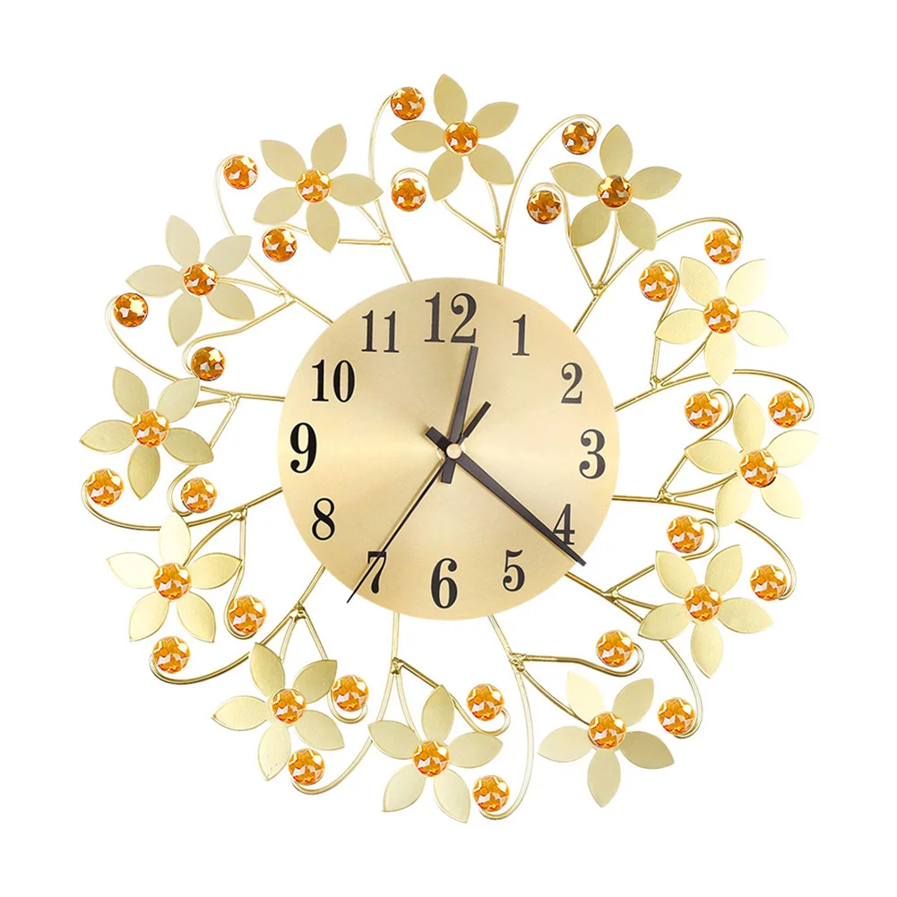 Круглые стразы, настенные часы в виде цветка для гостиной, дома, ресторана, подвесной декор - Цвет: Golden