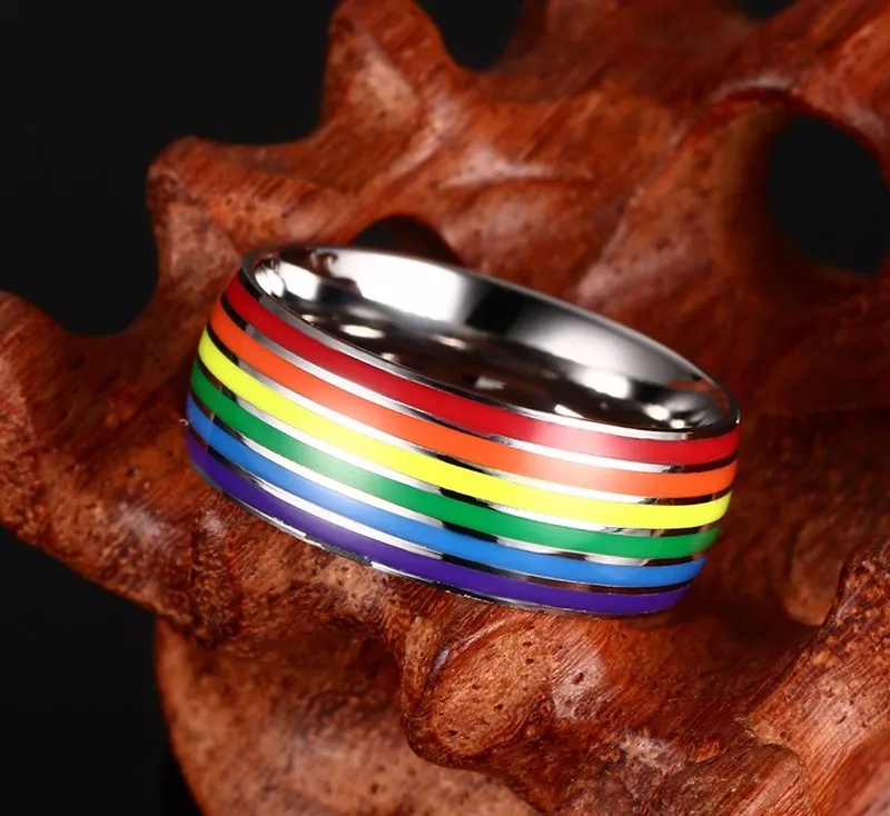Кольца с изображением ЛГБТ-радуги, ювелирные изделия, обручальные вечерние кольца из титана 316L, браслеты из нержавеющей стали для влюбленных пар, для женщин и мужчин, заполненные серебром