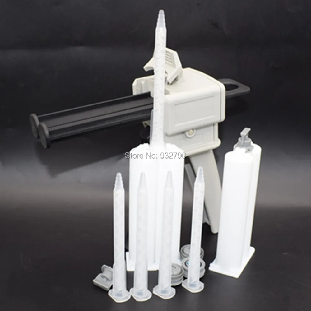 5pc Resin Static Mixer Mixing Nozzles + 2pc 50ml Epoxies Adhesive Glue Cartridge + 1:1 50ml Epoxy Adhesive Gun Manual Applicator