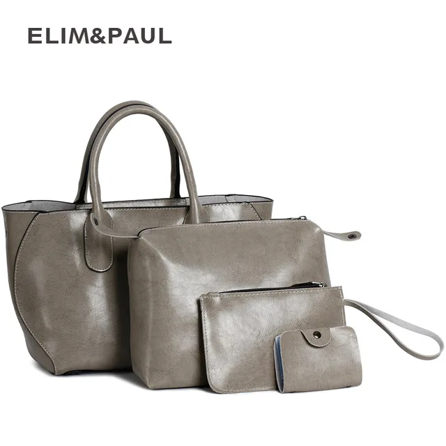 ELIM&PAUL 4 pcs/Set Handbag Purse Tote PU Leather Top handle Bags