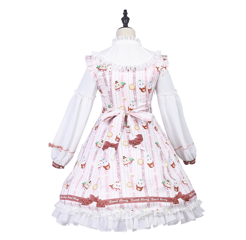Милое платье в викторианском стиле в стиле Лолиты для Хэллоуина; Chritmas; костюмы для женщин; розовая юбка в стиле лоли с длинными рукавами и бантом; большие размеры