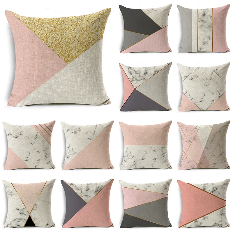 

WZH Marble Texture Geometric Design Cushion Cover 45x45cm Linen Decorative Pillow Cover Sofa Bed Pillow Case