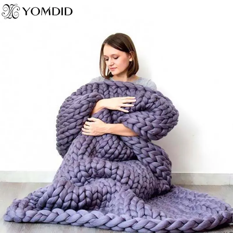 

Large Soft Hand Chunky Knitted Plaids blanket for Winter Bed Sofa Plane Thick Yarn Knitting Throw 13 Colors Sofa Cover Blanket