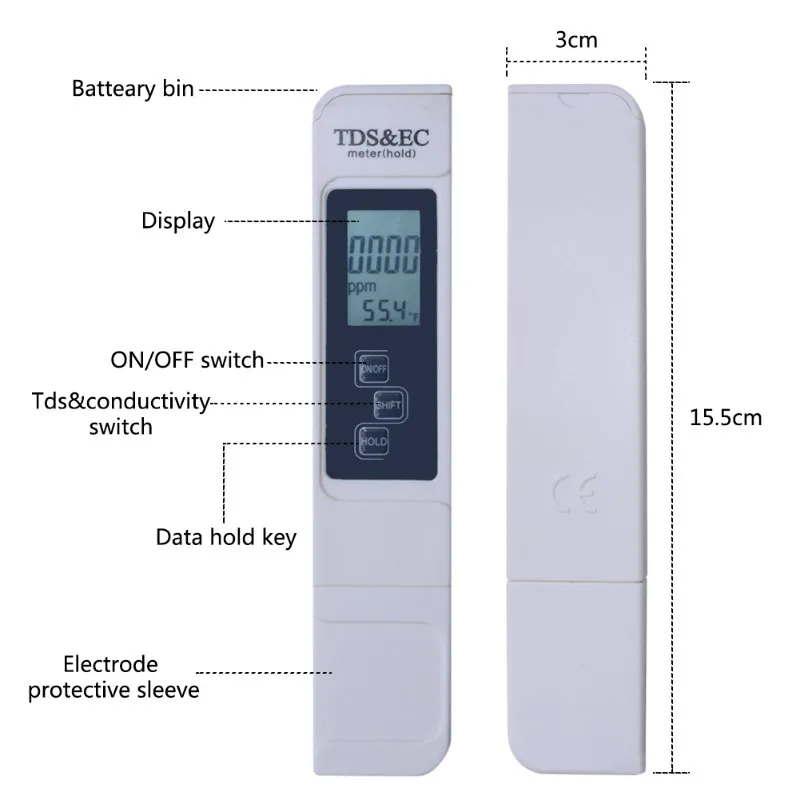 TDS EC измеритель температуры Ручка 3 в 1 Функция проводимости качество воды измерительный инструмент TDS& EC Тестер 0-9990ppm