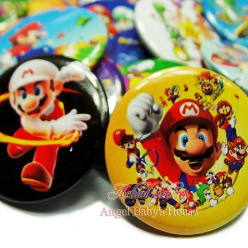 

9pcs Mario Button Badges Cartoon Pinbacks Badges Buttons 30MM Pins Badges Round Badge Clothes/Bags Accessories