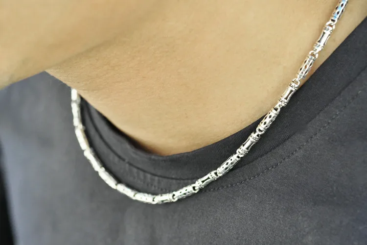 Настоящее чистое серебро 925 пробы ожерелье бренд толстая цепь тайское серебро длинное панк мужское ожерелье LHYC15