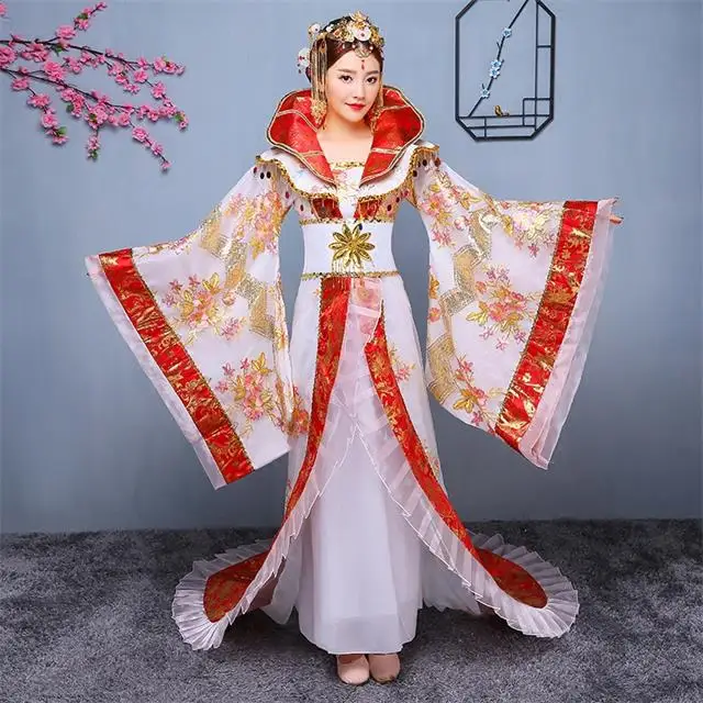 Новинка, женский костюм, hanfu, платье со шлейфом, Женская Китайская традиционная одежда, китайская черная женская одежда, Женский костюм для сцены, по телевизору - Цвет: white