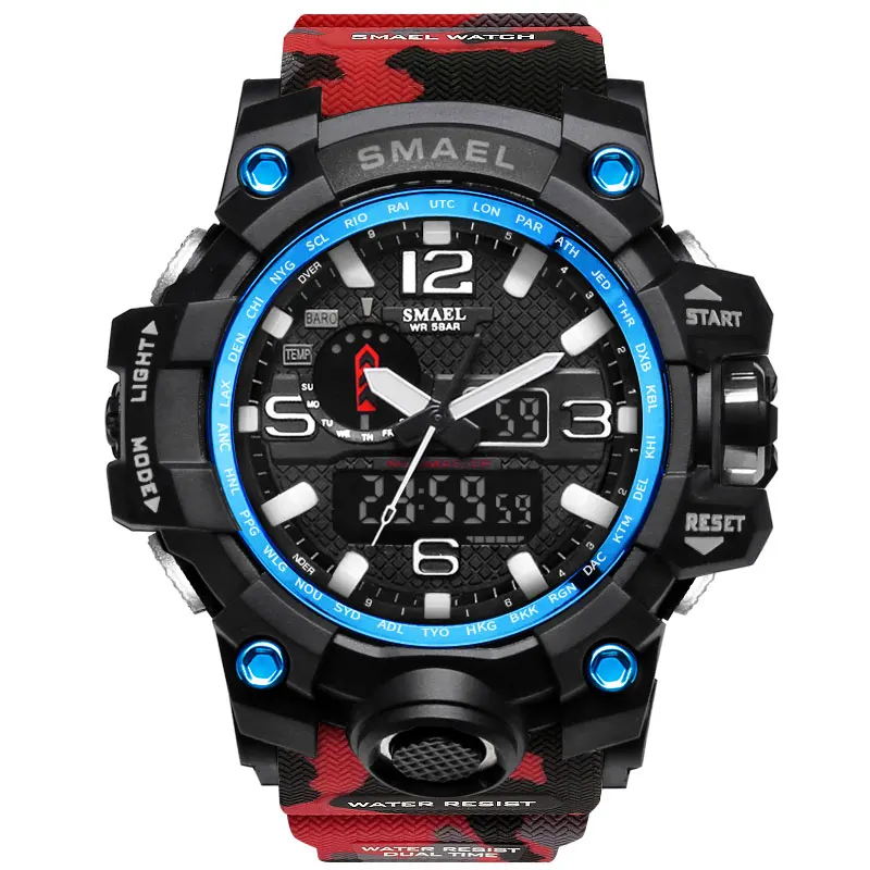 SMAEL спортивные часы мужские камуфляжные военные мужские часы с браслетом камуфляжные армейские зеленые часы 1545B мужские водонепроницаемые часы с хронографом - Цвет: Camo Red