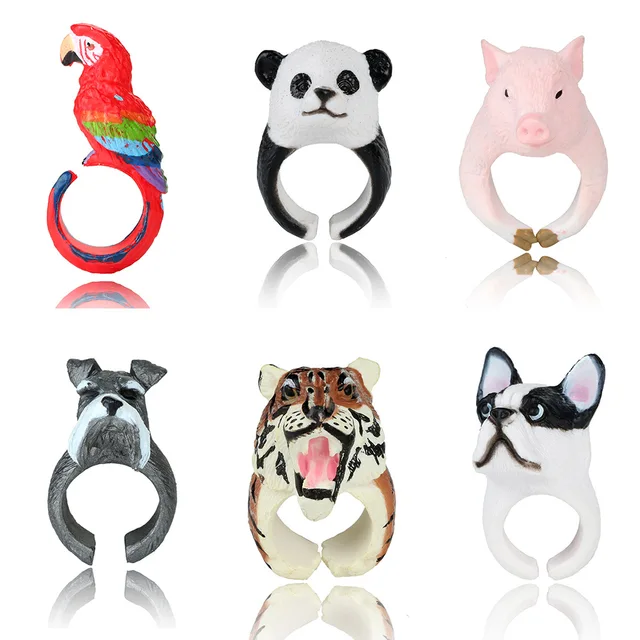docona Lovely 3D Animal Rings Cute Pig Panda Dog Tiger Parrot Finger Rings for W docona Lovely 3D Animal Rings Cute Pig Panda Dog Tiger Parrot Finger Rings for W
