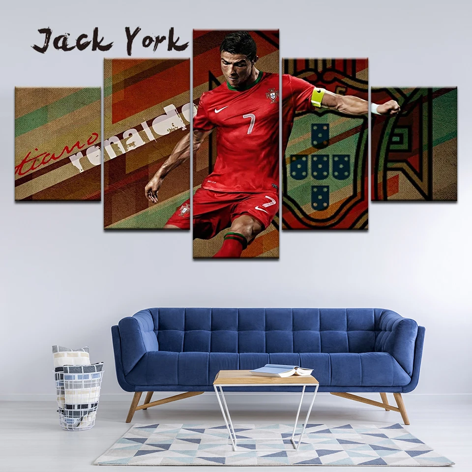 

5Panel HD Printed Football superstart Cristiano Ronaldo wall posters Print On Canvas Art Painting Home living room Home Decor